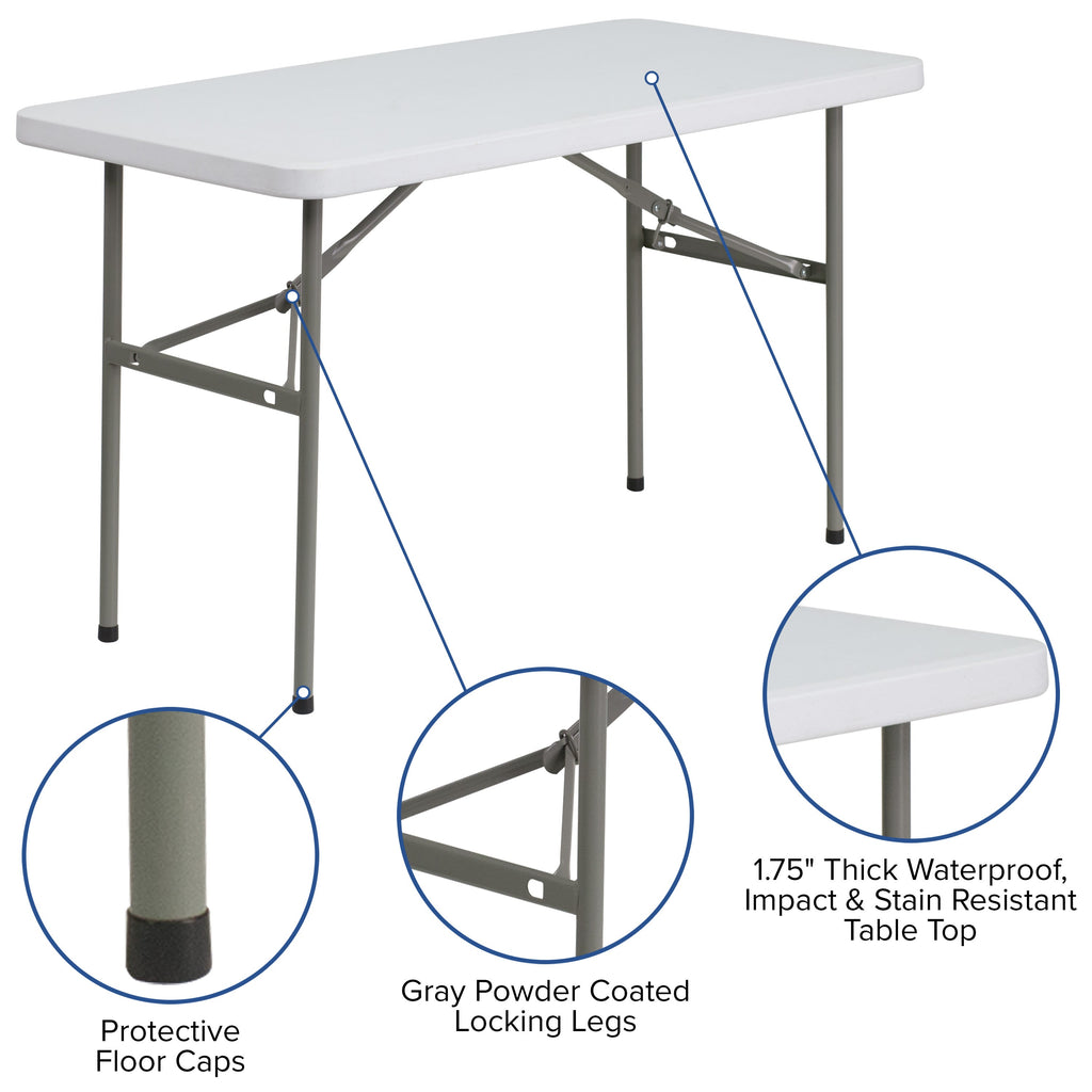 FLASH 4-Foot Plastic Folding Table Commercial Grade White