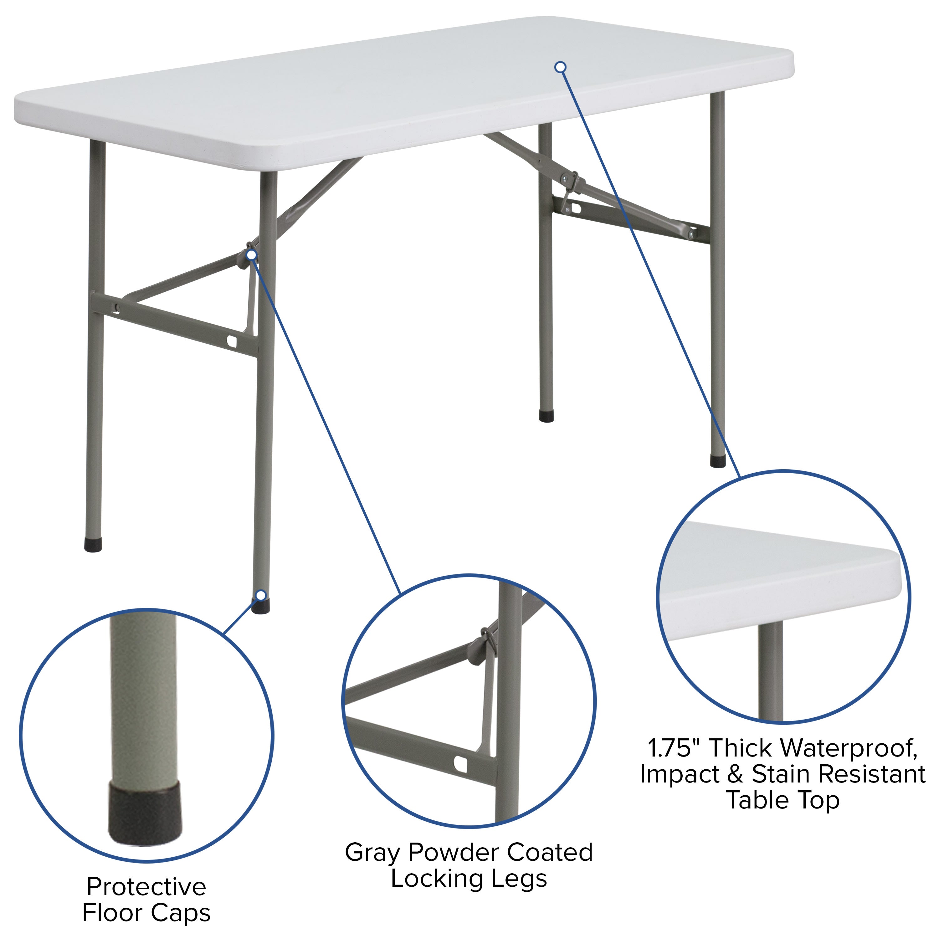 FLASH 4-Foot Plastic Folding Table Commercial Grade White