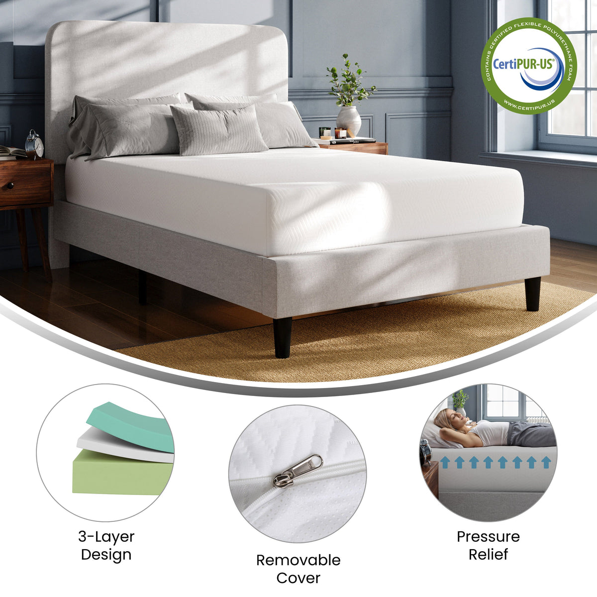 Cloud Green Tea Cooling Gel 3-Layer Memory Foam Mattress 10-Inch