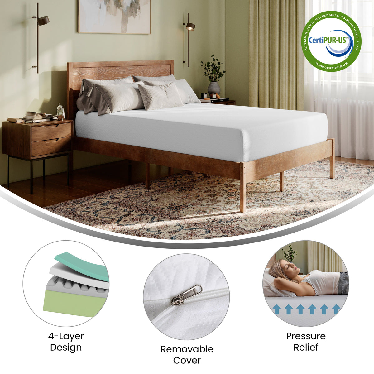 FLASH Cloud Green Tea Cooling Gel 4-Layer Memory Foam Mattress 10-Inch